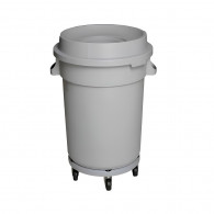 BASURERO PLASTICO REDONDO GRIS PLATAFORMA MOVIL TAPA EMBUDO 100 LT
