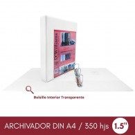 ARCHIVADOR CATALOGO A4 3 AROS 1.5 BLANCO 350 HOJAS