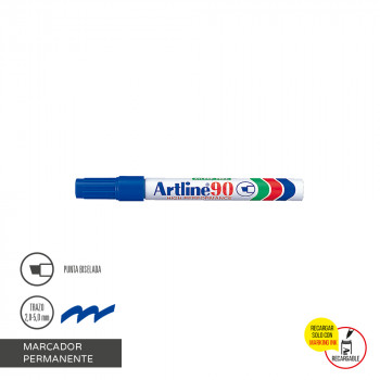 MARCADOR PERMANENTE RECARGABLE 90 PUNTA BISELADA  AZUL