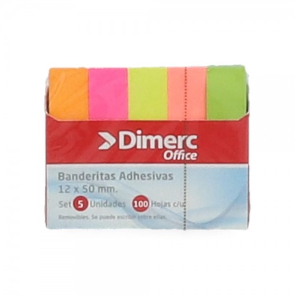 BANDERITAS ADHESIVAS 5 COLORES NEON 100 UN