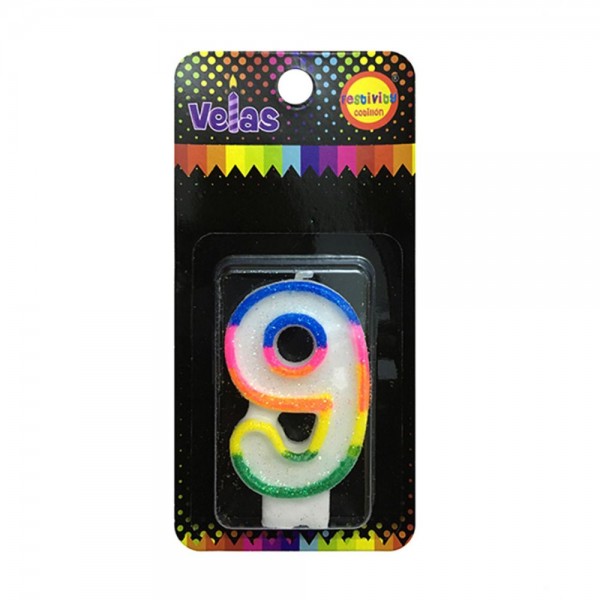 VELA NUMERAL GLITTER Nº 9 x 1 UN