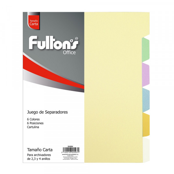 SEPARADOR CARTA DE CARTULINA 6 DIVISIONES 6 COLORES
