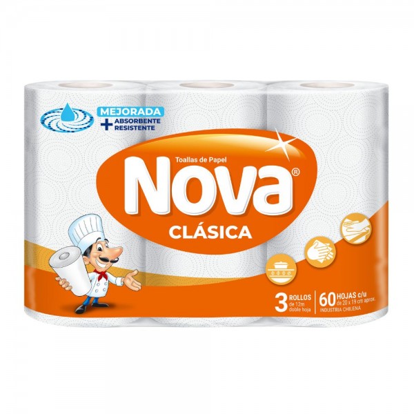 TOALLA PAPEL CLASICA DOBLE HOJA 3 ROLLOS X 12 MT