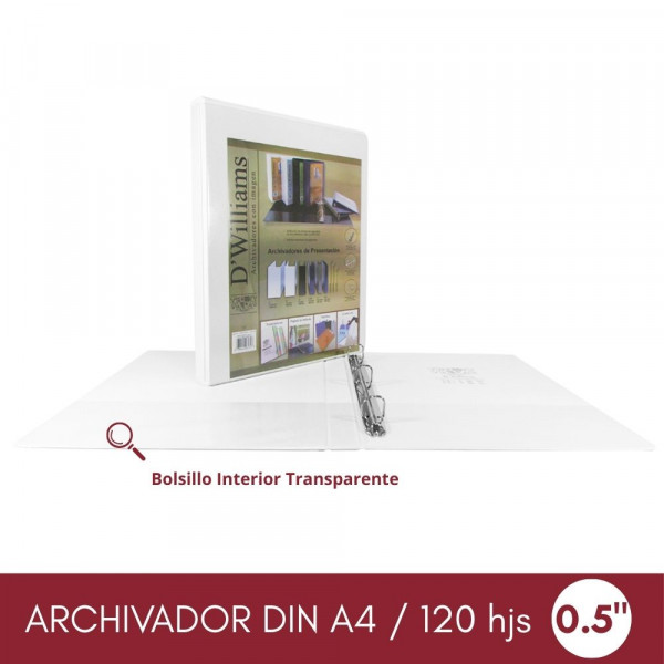 ARCHIVADOR CATALOGO A4 3 AROS 0.5 BLANCO 120 HOJAS