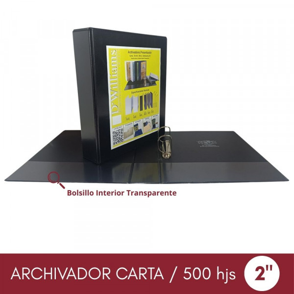 ARCHIVADOR CATALOGO CARTA 2 AROS 2.0 NEGRO