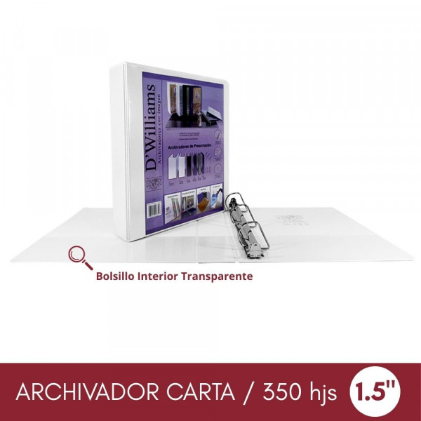ARCHIVADOR CATALOGO CARTA 3 AROS 1.5 BLANCO