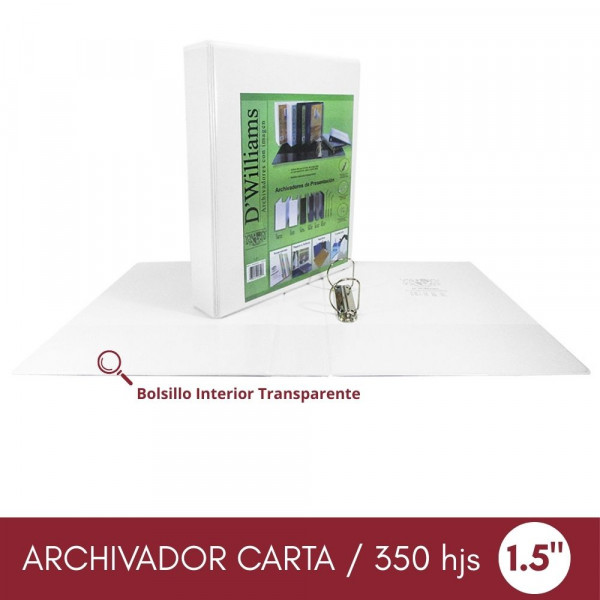 ARCHIVADOR CATALOGO CARTA 2 AROS 1.5 BLANCO 370 HOJAS