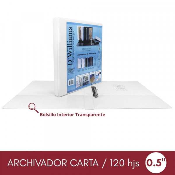 ARCHIVADOR CATALOGO CARTA 2 AROS 0.5 BLANCO 150 HOJAS