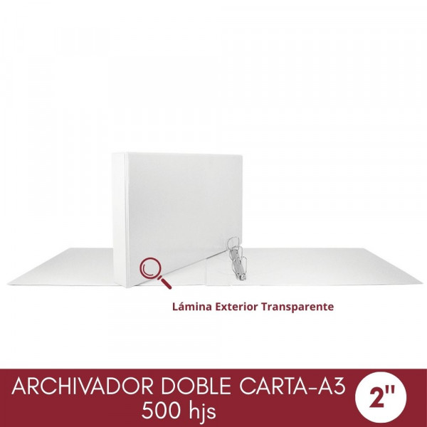 ARCHIVADOR CATALOGO DOBLE CARTA 3 AROS 2.0 BLANCO