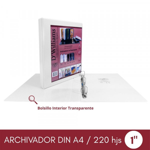 ARCHIVADOR CATALOGO A4 3 AROS 1.0 BLANCO 220 HOJAS