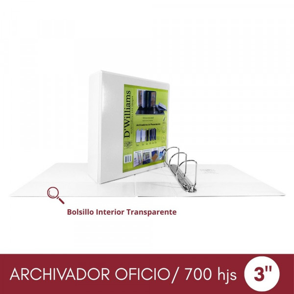 ARCHIVADOR CATALOGO OFICIO 3 AROS 3.0 BLANCO