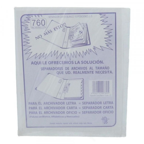 SEPARADOR CARTA 10 POSICIONES BLANCO